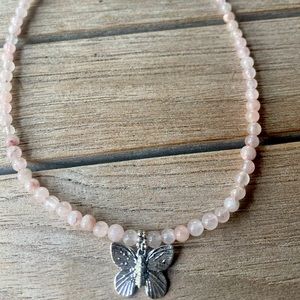 Handmade Rose quartz butterfly choker